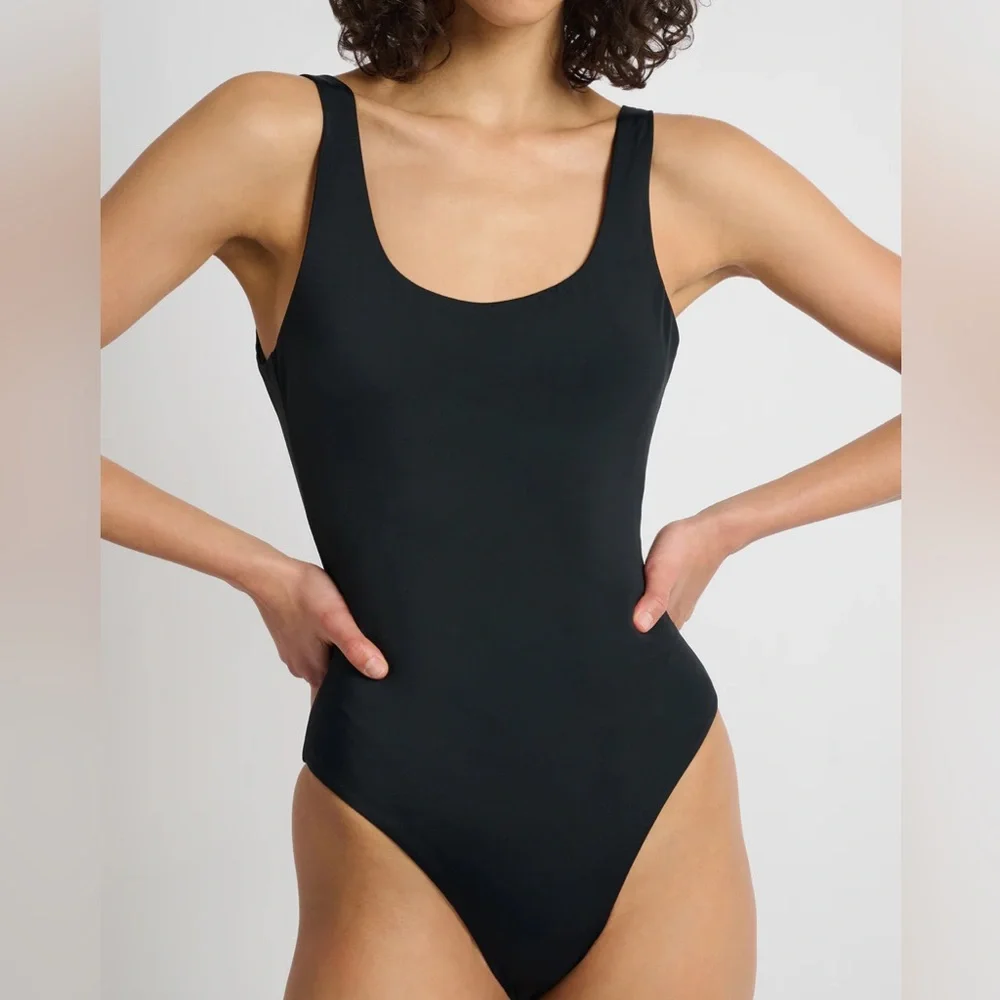 Onia Black Solid Square Neck One-Piece Swimsuit Women's Size Large (estimated)